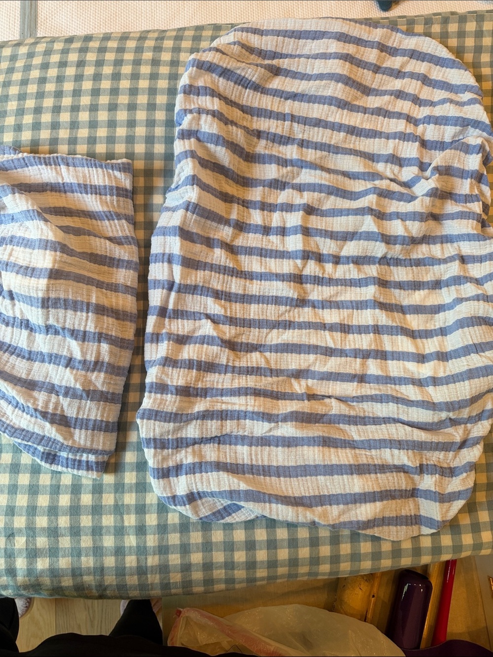 Baby Aden + Anais diaper changing pad covers(2), blue and white stripe, EUC